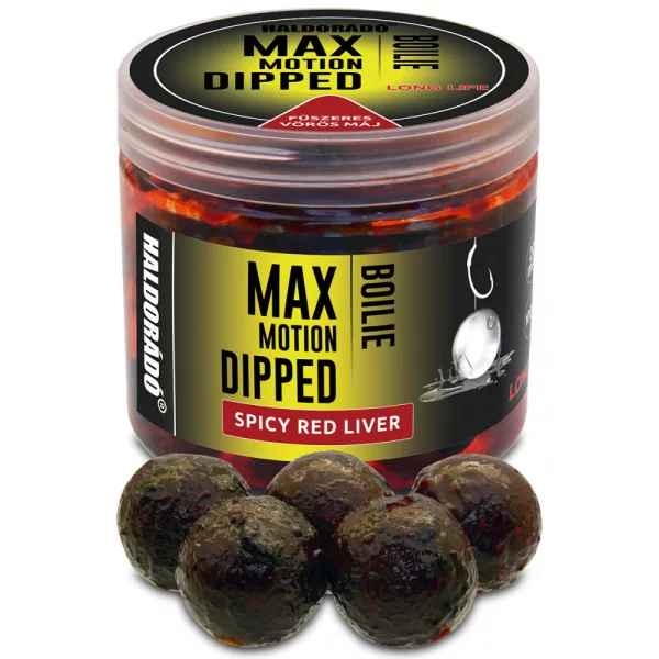 Haldorádó Max Motion Boilie Namáčený Kořeněná červená játra 100gr 20mm Boilie