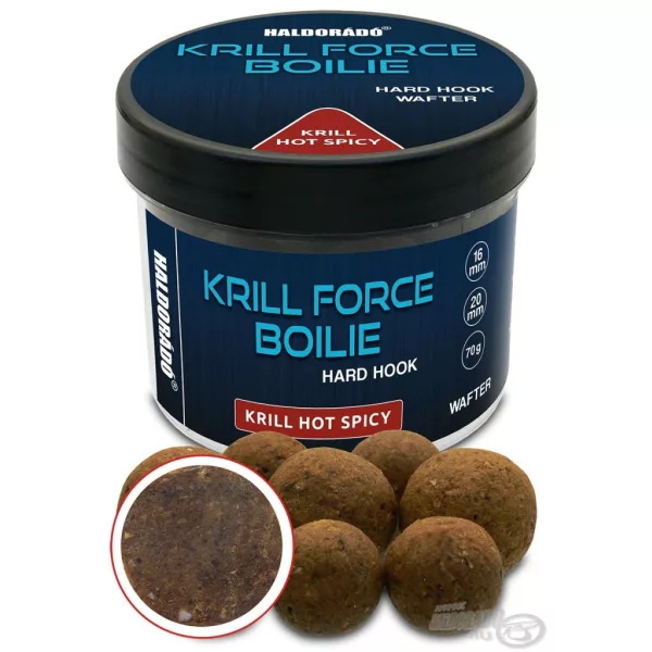 Haldorádó Krill Force Boilie Hard Hook Wafter 16, 20 mm Krill Hot Spicy Nástrahová Bojli 70gr
