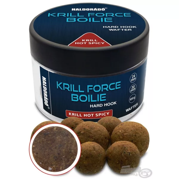 Haldorádó Krill Force Boilie Hard Hook Wafter 24, 30 mm Krill Hot Spicy Nástrahové boilies 100gr