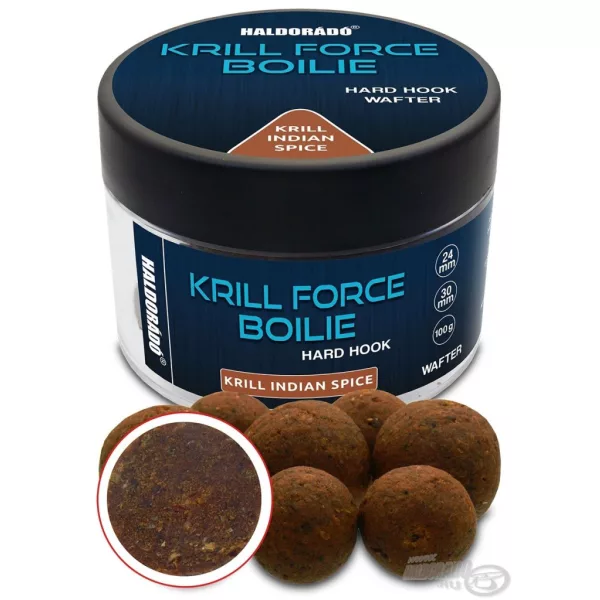Haldorádó Krill Force Boilie Hard Hook Wafter 24, 30 mm Krill Indian Spice Nástrahová Bojli 100gr