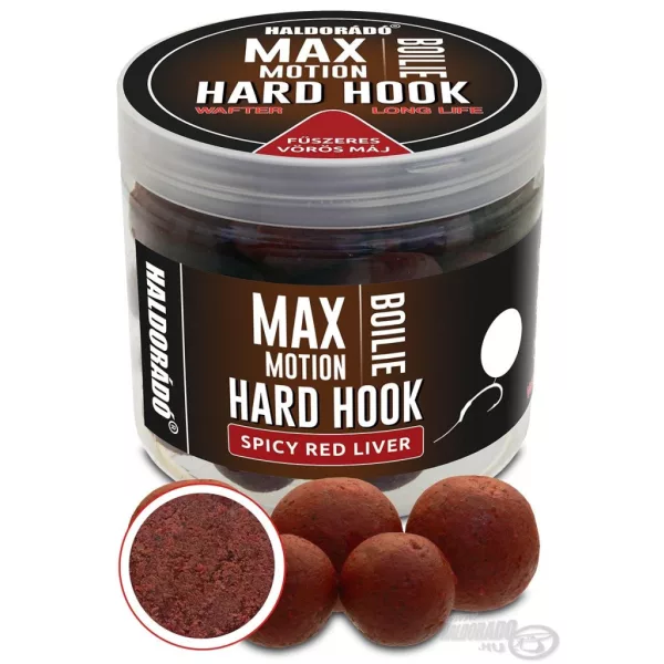 Haldorádó Max Motion Boilie Hard Hook Wafter 16, 20mm Kořeněná Červená Játra nástrahové boilies 100gr
