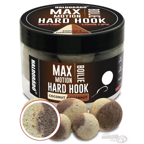 Haldorádó Max Motion Boilie Hard Hook Wafter 24, 30mm Kokos a Tygrý Ořech Návnadové Boilie 150gr