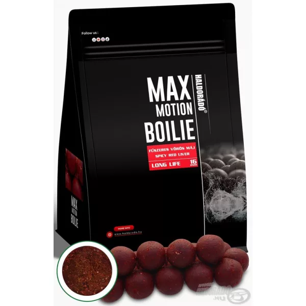 Haldorádó Max Motion Boilie Long Life 16mm Kořeněná Červená Játra boilies 800gr