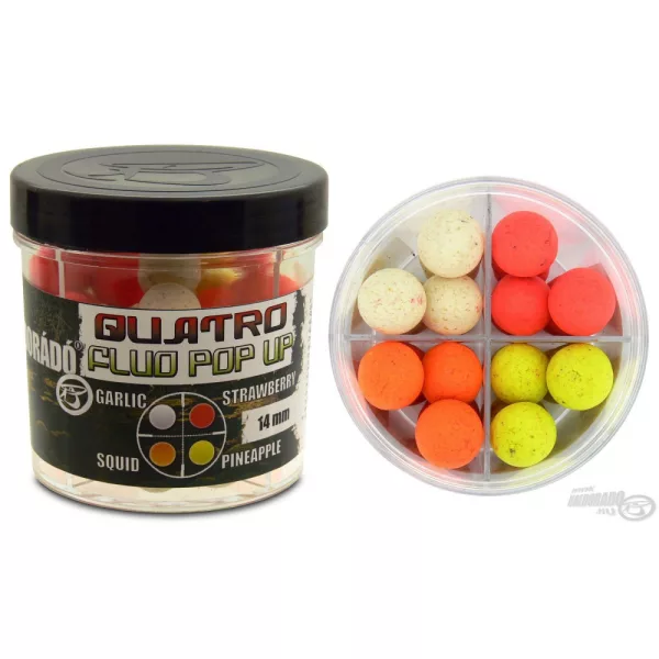 Haldorádó Quatro Fluo Pop Up Boilies 14 mm / 4 příchutě v jedné krabičce
