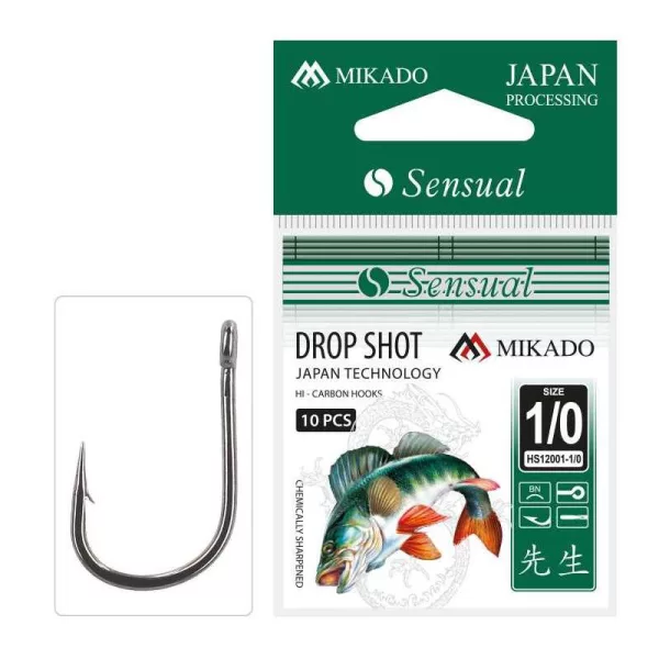 Mikado Sensual Drop Shot 1/0 háček s očkem, s protihrotem jednoháček na dravce 10ks