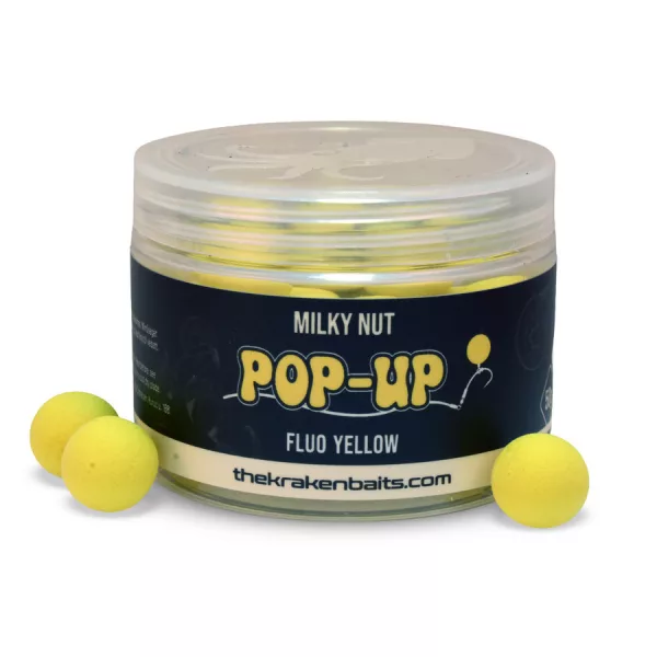 The Kraken Baits Milky Nut Fluo Yellow Kokos-Mléko 12mm Pop Up 50gr