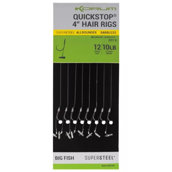 Korum Big Fish Hair Rigs W Quickstops Size 10 Monofilový předvázaný háček bez protihrotu s očkem