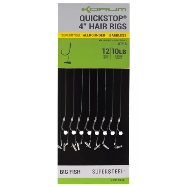 Korum Big Fish Hair Rigs W Quickstops Size 10 Monofilový předvázaný háček s očkem a protihrotem 8ks