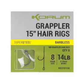   Korum Grappler Hair Rigs 38cm 8 Bezostný monofilní návazc s očkem