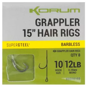   Korum Grappler Hair Rigs 38cm 10 Monofilní návazce s očkem bez protihrotu