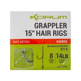   Korum Grappler Hair Rigs 38cm 8 Háčková monofilní návazc s očkem a ostnem