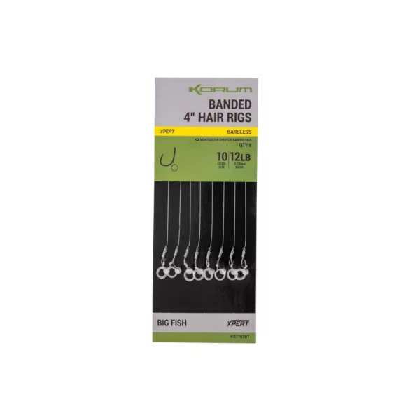 Korum Banded Hair Rigs 14 Barbless Bezprotivkové, očkové monofilové návazce 8ks