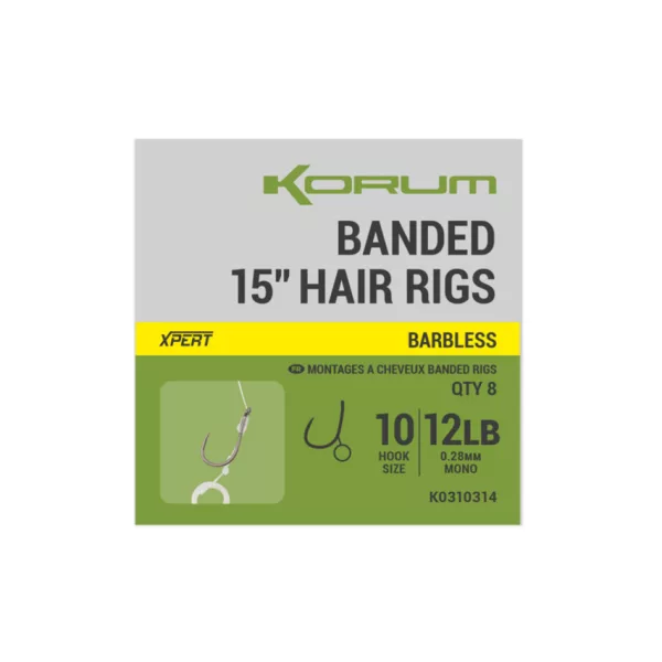 Korum Banded Hair Rigs 12 Barbless Bezprotivkové, očkové monofilové návazce 8ks