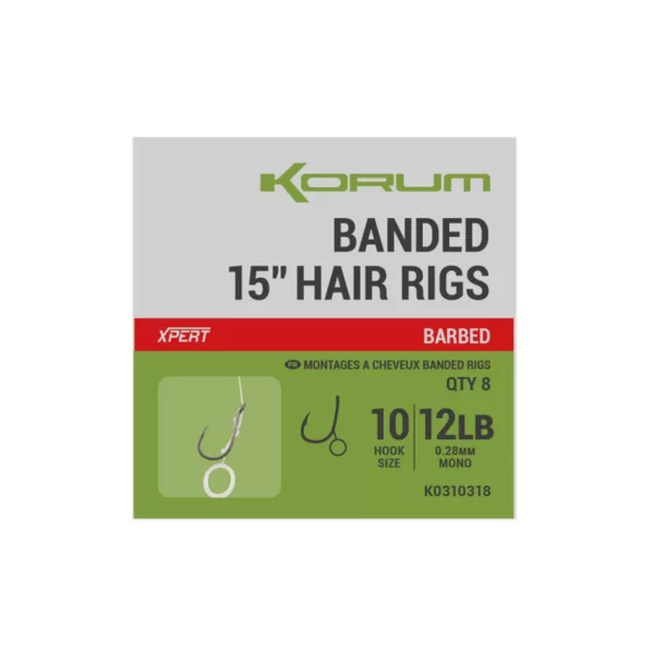 Korum Banded Hair Rigs 8 Barbed Protivkové, očkové monofilové návazce 8ks
