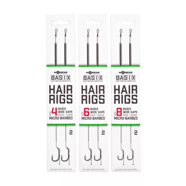 Korda Basix Hair Rigs Wide Gape 6 18lb Háček s protihrotem, očkem a vlasovým návazcem 2ks