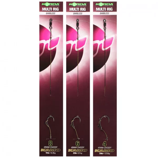 Korda Multi Rig size 4 Barbless Krank Choddy, Kamo 30lb - předvázaný kaprový háček