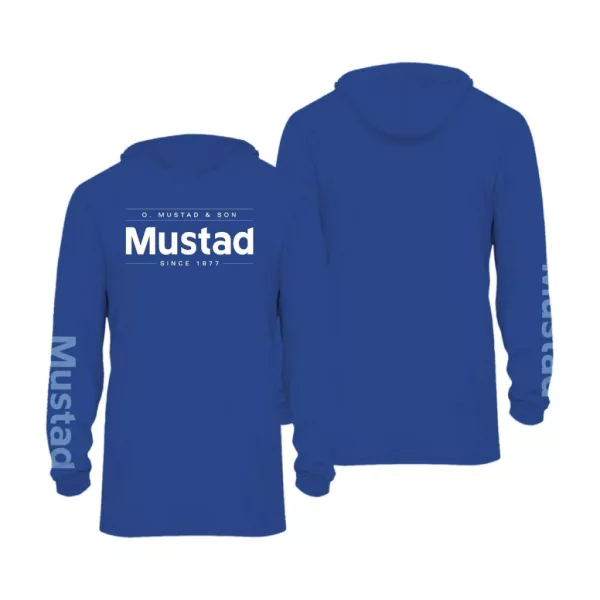 Mustad Modré Značkové Tričko s Dlouhým Rukávem UV s Kapucí 3XL