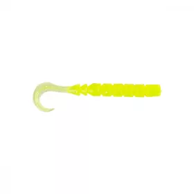   Mustad Aji Curly Tail 6,35cm Průhledná Chartreuse Plastová Návnada 12ks