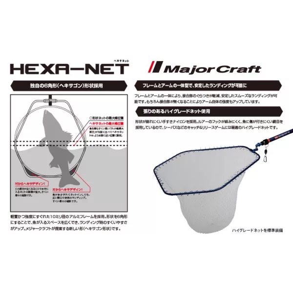 Major Craft Hexa Net Podběráková hlava M 55x50cm Červená