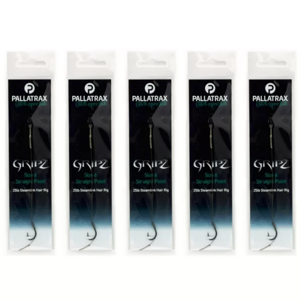 Pallatrax Gripz Straight Point Hair Rigs 8 15lb Steamlink Monofil Předvázaný Háček