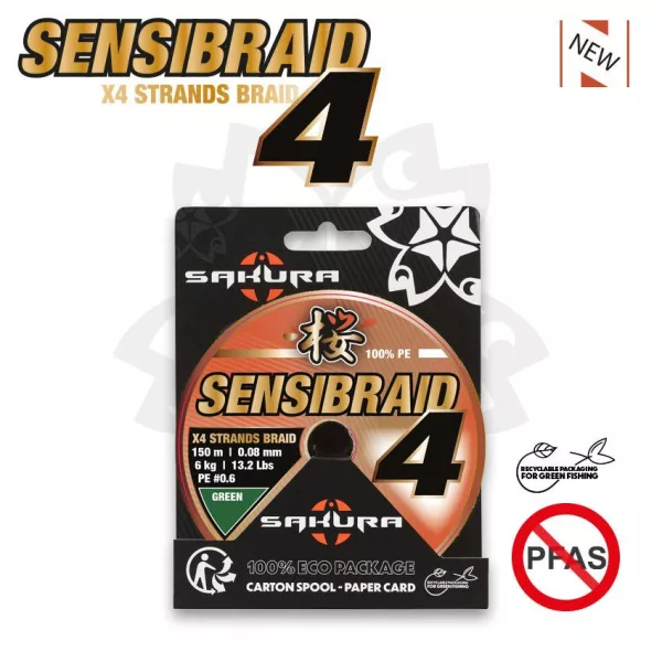 Sakura Braided Line Sensibraid 4 Green 0,18mm 150m Pletená Hlavní Šňůra