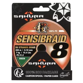   Sakura Sensibraid X8 Zelená 0,20mm 300m Pletená hlavní šňůra