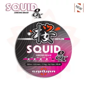   Sakura - SQUID 8 PINK 150M - PE 1 / 0.12 mm / 7,7 Kg - 16.7Lbs - Hlavní vlasec - Pletená šňůra