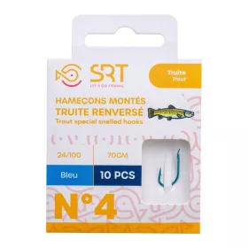   SRT Hamecon Monte Special Trout Reversed Blue 0,18mm 70cm Monofil 8 Předvázané háčky 10ks
