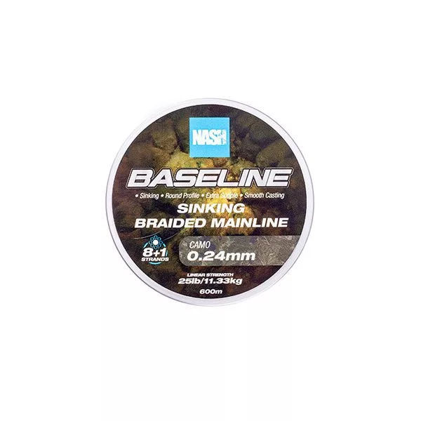 Nash Baseline Sinking Camo 0.24mm 600m Pletený hlavní vlasec
