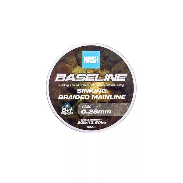 Nash Baseline Sinking Camo 0.28mm 600m Pletený hlavní vlasec