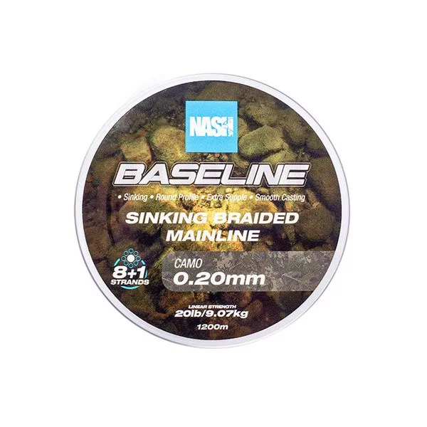 Nash Baseline Sinking Camo 0.20mm 1200m Pletený hlavní vlasec