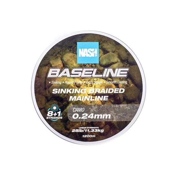 Nash Baseline Sinking Camo 0.24mm 1200m Pletený hlavní vlasec