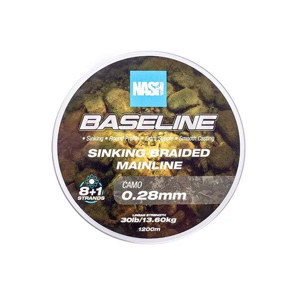 Nash Baseline Sinking Camo 0.28mm 1200m Pletený hlavní vlasec