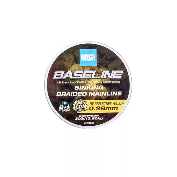 Nash Baseline Sinking UV Yellow 0.28mm 600m Pletená Hlavní Šňůra