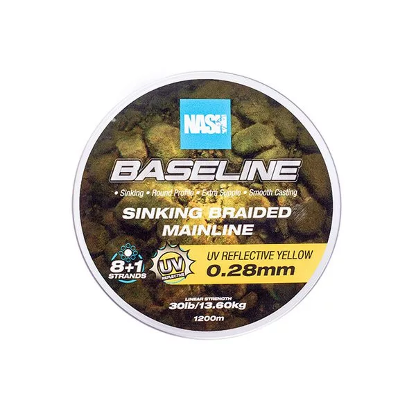Nash Baseline Sinking UV Yellow 0.28mm 1200m Pletená Hlavní Šňůra