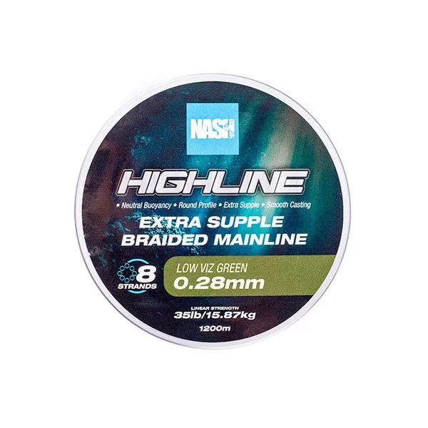 Nash Highline Extra Supple Low Voda Zelená 0.28mm 1200m Pletená Hlavní Šňůra
