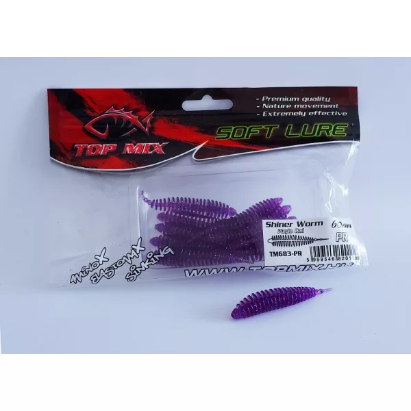 Top Mix Shiner Worm Purple Red 6,0cm Plastová nástraha ve tvaru červa 10ks