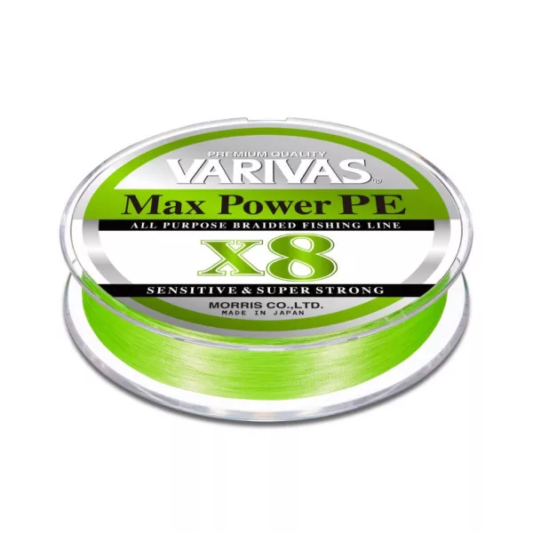 Varivas Max Power PE X8 150m #1,5 28,6lb 0,205mm Lime Green Fluo Pletená hlavní šňůra