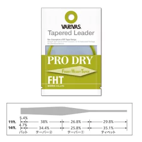   Varivas Zužující se návazec Tapered Leader Pro Dry FHT 3X 4,26m 0,205-0,46mm Muškařský návazcový vlasec