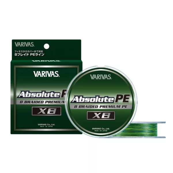 Varivas Absolute Premium PE X8 150m #1,0 0,165mm 20lb Značkovací Zelená Pletená hlavní šňůra