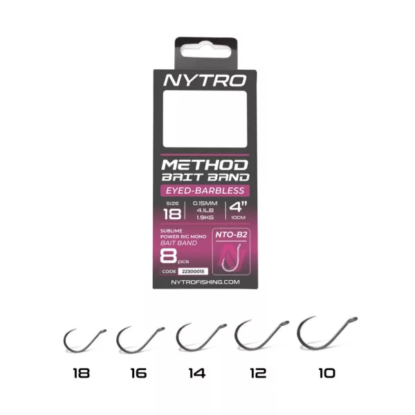 Nytro NTO-B2 18 0,15mm 10cm Předvázaný háček s očkem, bez protihrotu, s kroužkem na nástrahu 8ks
