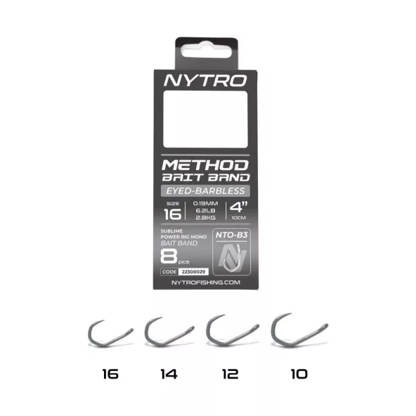 Nytro NTO-B3 16 0,19mm 10cm Předvázaný háček s očkem, bez protihrotu, s kroužkem na nástrahu 8ks