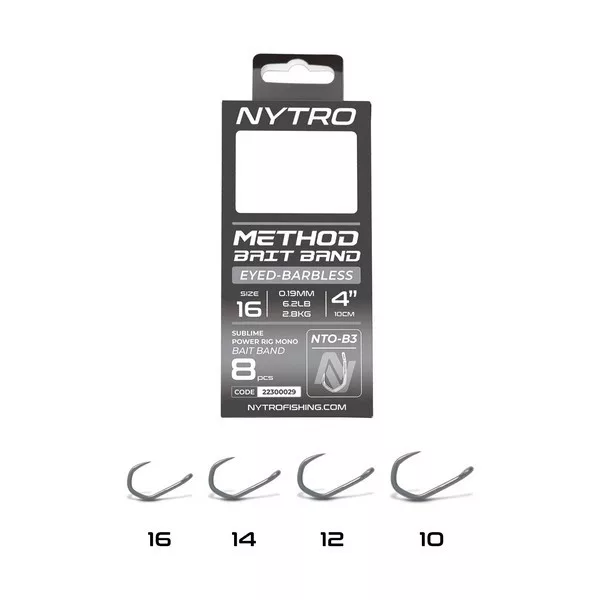 Nytro NTO-B3 16 0,19mm 10cm Předvázaný háček s očkem, bez protihrotu, s trnem na nástrahu 8ks