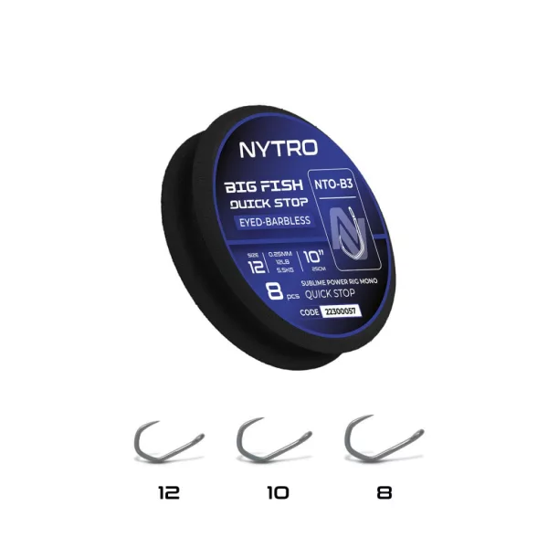 Nytro NTO-B3 Big Fish 8 0,30mm 25cm Předvázaný háček s očkem, bez protihrotu Quick-Stop 8ks