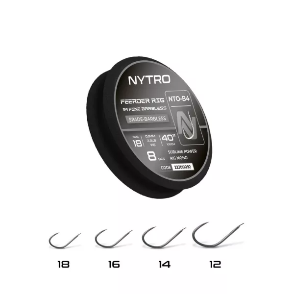 Nytro NTO4 Fine Feeder 18 0,11mm 100cm Předvázaný lopatkový háček bez protihrotu 8ks