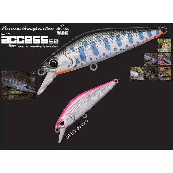 Yarie 677 Access S 50mm 3,6gr D3 Růžový Hřbet Wobler