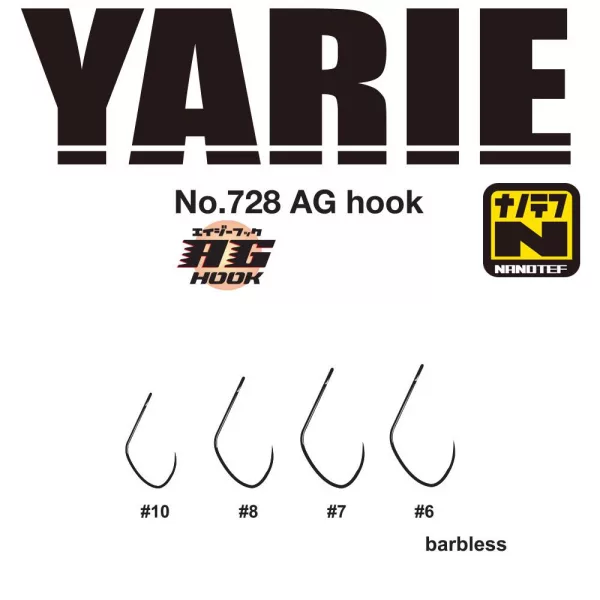 Yarie 728 AG Nanotef 06 Barbless S očkem, Bez protihrotu, Jednoháček pro dravce 16ks