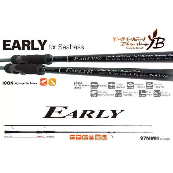Yamaga Blanks Early Seabass 97MMH 2,92m 8-42gr 2-dílný přívlačový prut