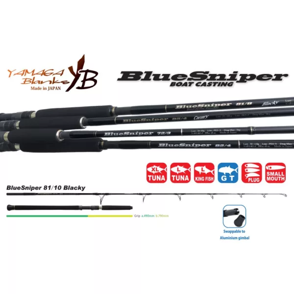 Yamaga Blanks Blue Sniper 81/10 Blacky Tuna 2,48m 50-130gr 2dílný přívlačový prut